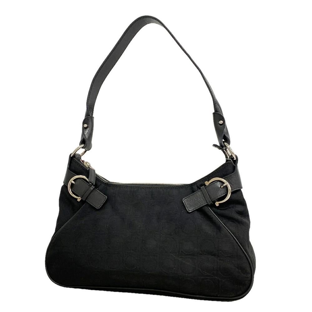 Salvatore Ferragamo Gancini Nylon Shoulder Bag, Black, Women's